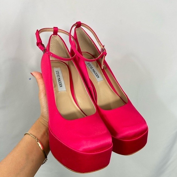 Steve Madden Artem hot pink platform ankle strap heels size 7.5 - Picture 5 of 8
